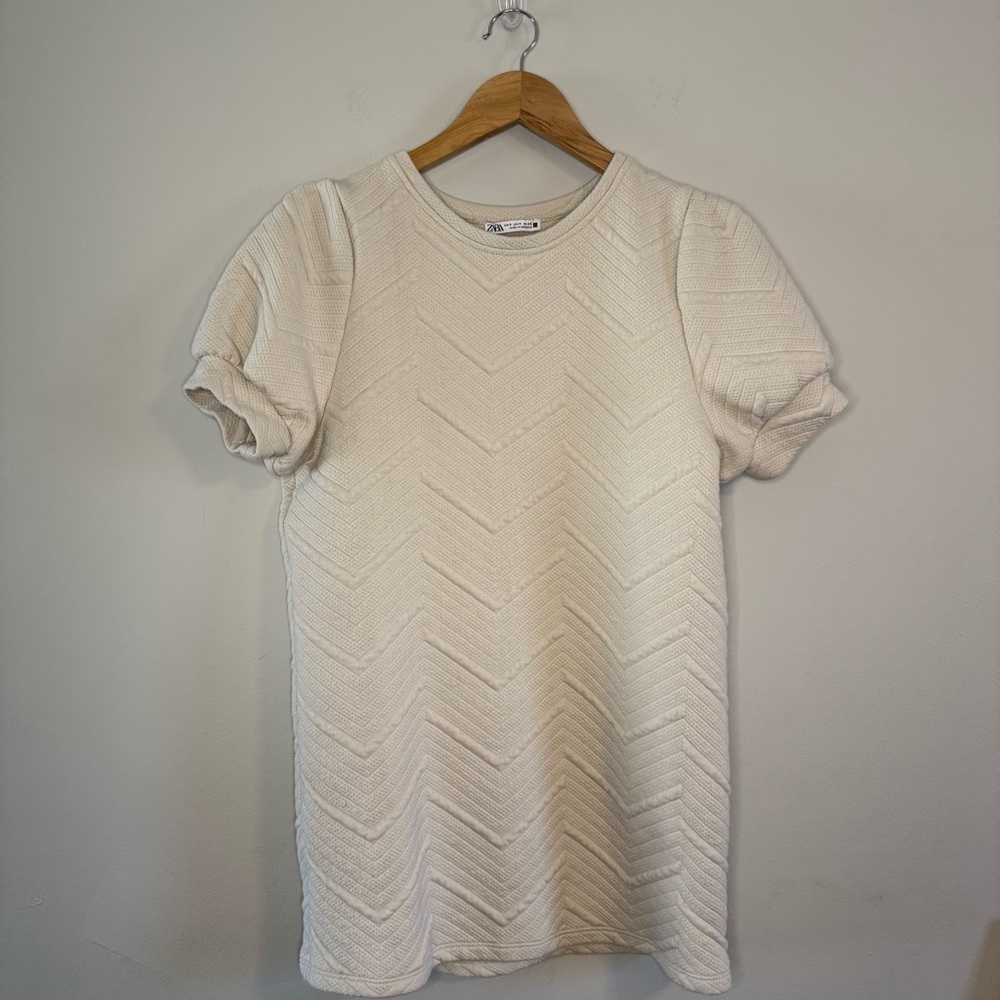Zara Cream Textured Jacquard Mini Dress - Picture 2 of 7